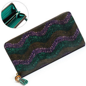 Gucci Long Python Green Purple Bamboo Brown Wallet Exotic Leather Zip